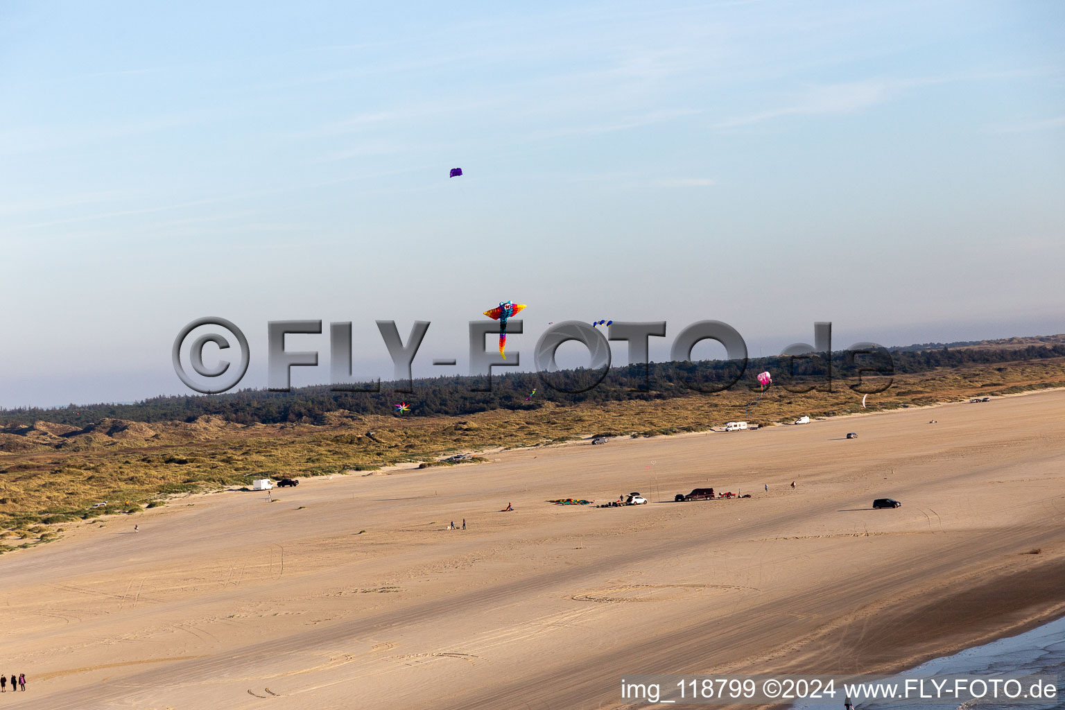 Kites on the beach in Fanø in the state South Denmark, Denmark