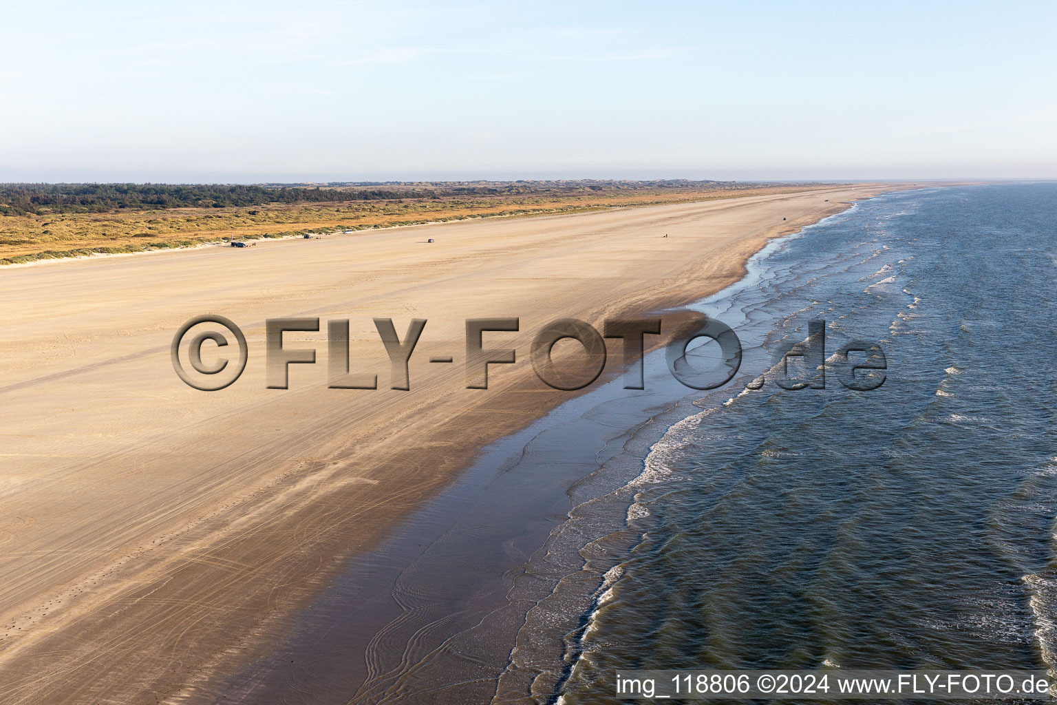 Oblique view of Kites on the beach in Fanø in the state South Denmark, Denmark