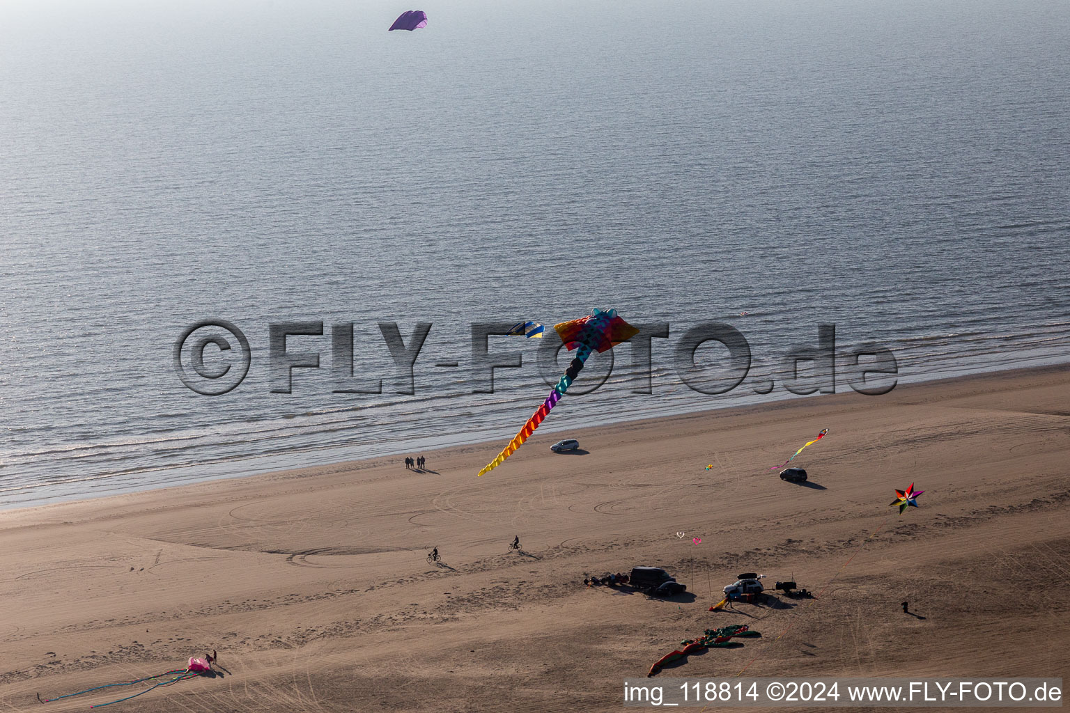 Aerial photograpy of Beach landscape along the of North Sea in Fanoe in Syddanmark, Denmark