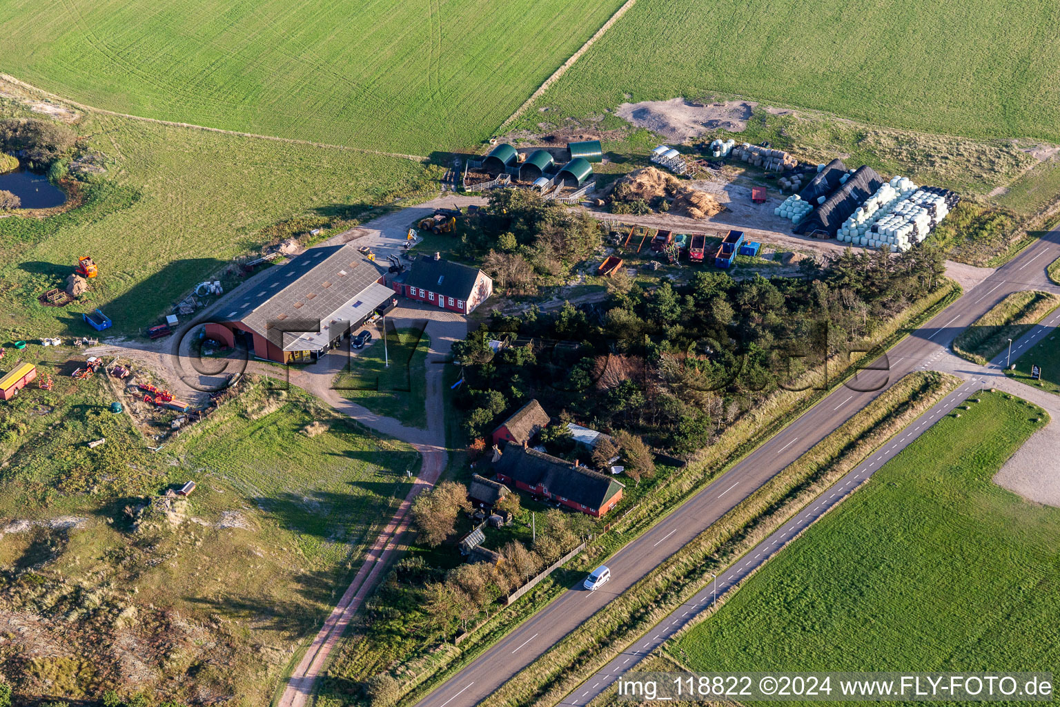 Aerial view of Farm shop / Gardbutik Byens Grønning in Fanø in the state South Denmark, Denmark