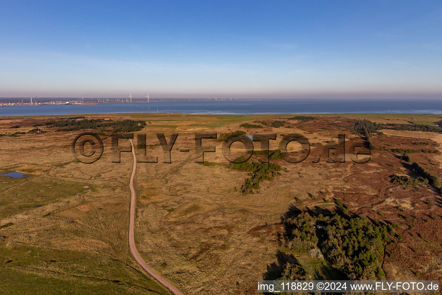 Bird's eye view of Wadden Sea National Park in Fanø in the state South Denmark, Denmark