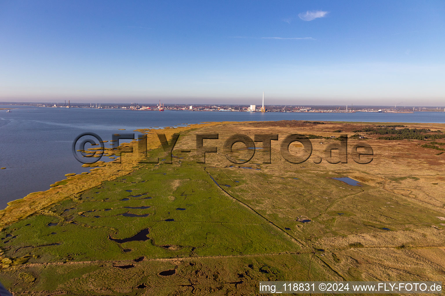 Drone recording of Wadden Sea National Park in Fanø in the state South Denmark, Denmark