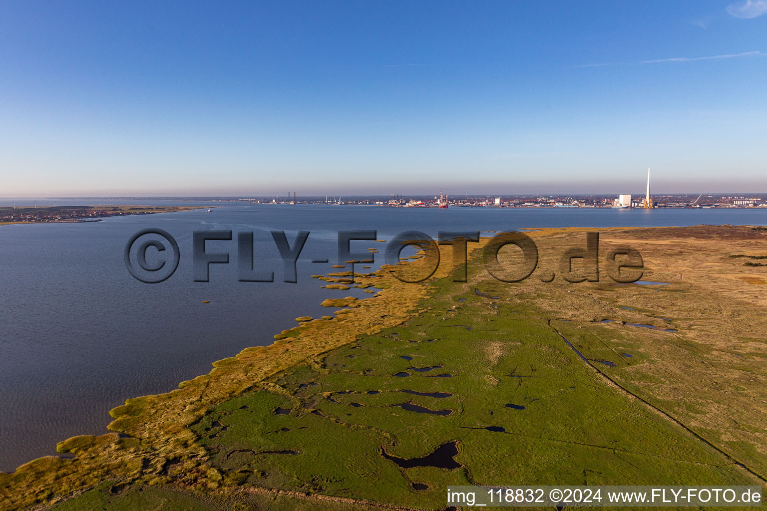 Drone image of Wadden Sea National Park in Fanø in the state South Denmark, Denmark