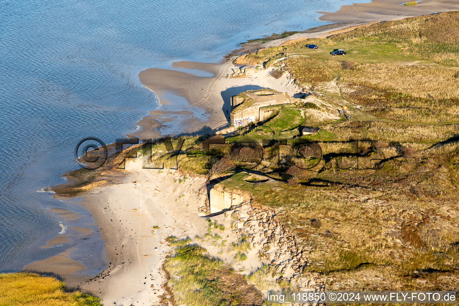 Bunker building complex made of concrete and steel of Atlantikwalls on Nordseestrand in Fanoe in Syddanmark, Denmark