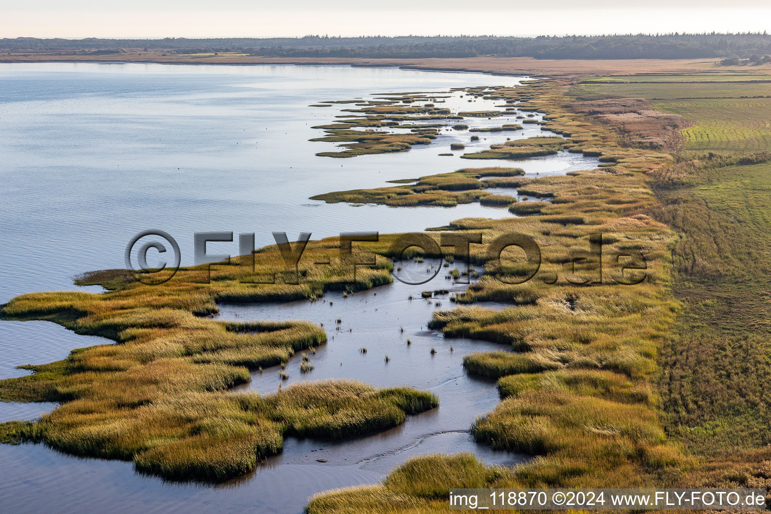 Wadden Sea coast at high water of the North Sea Coast in Fanoe in Syddanmark, Denmark