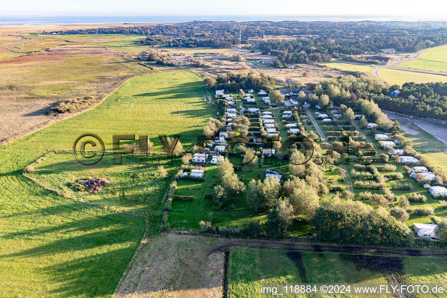 Aerial view of Ny Camping, Sønderho in Fanø in the state South Denmark, Denmark