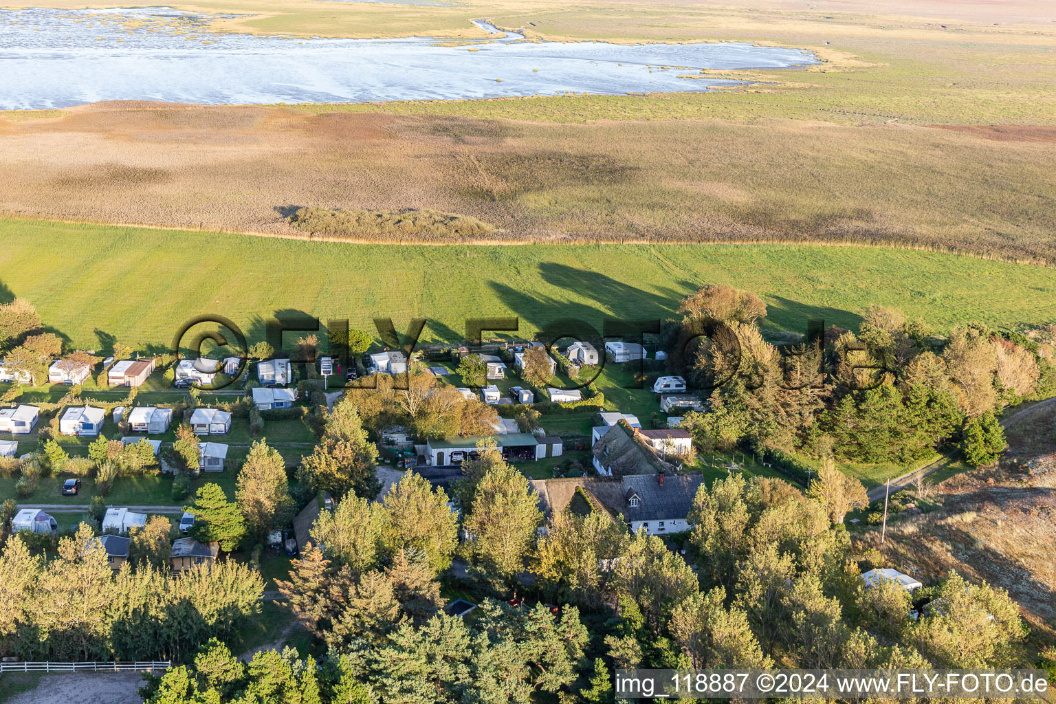 Oblique view of Ny Camping, Sønderho in Fanø in the state South Denmark, Denmark