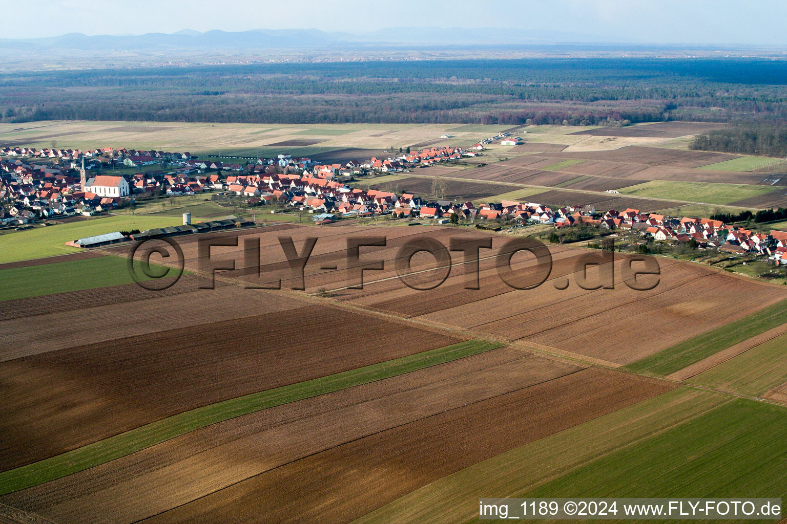 Bird's eye view of Schleithal in the state Bas-Rhin, France