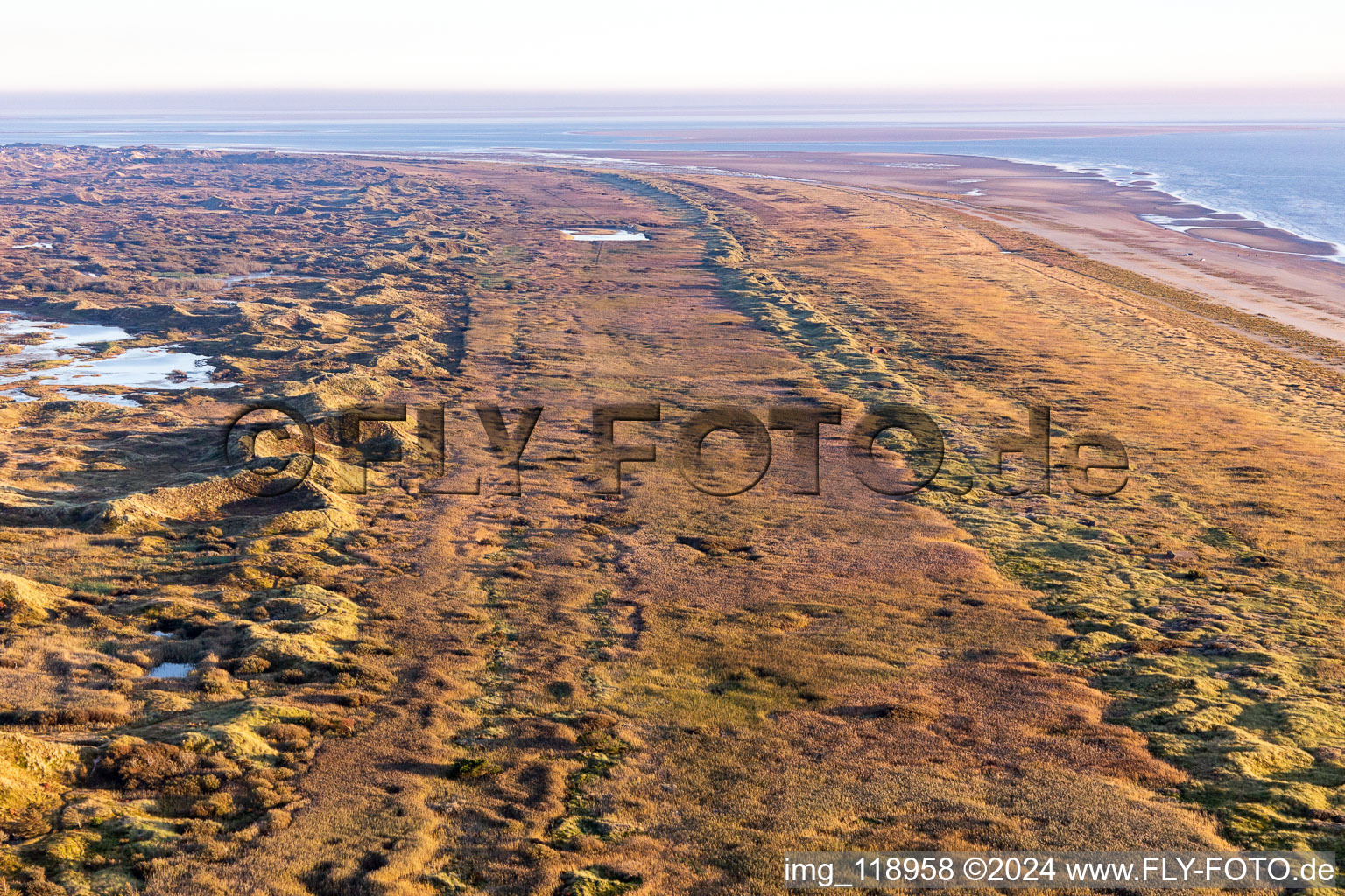 Aerial photograpy of Wadden Sea National Park in Fanø in the state South Denmark, Denmark