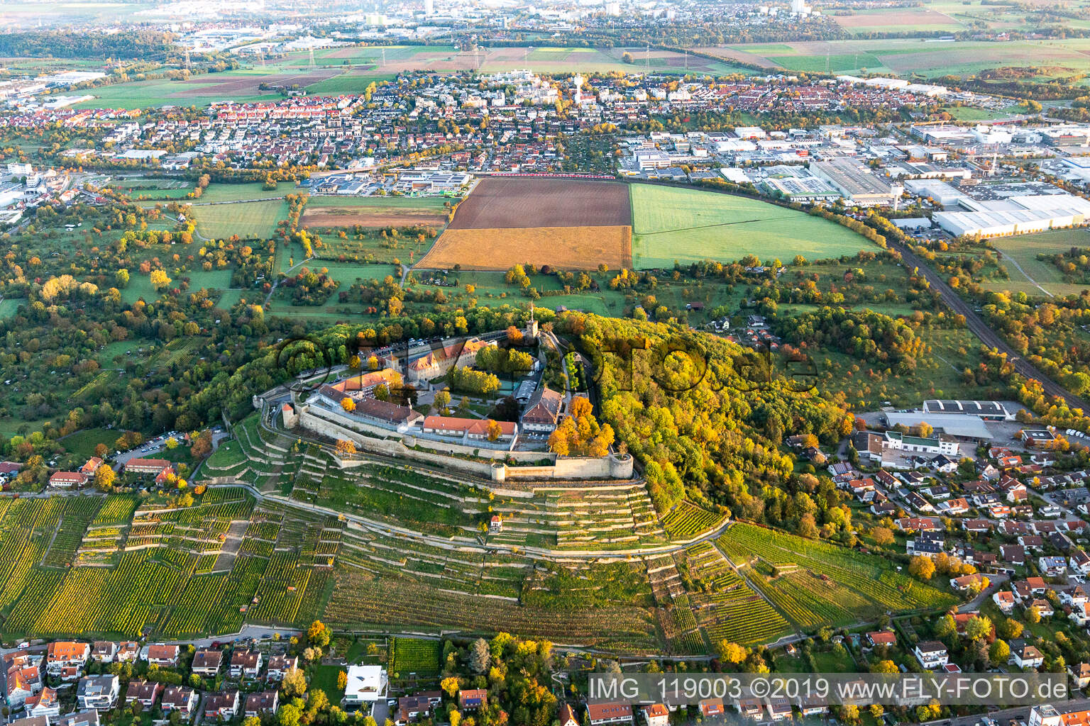 Aerial view of Hohenasperg Correctional Hospital in Asperg in the state Baden-Wuerttemberg, Germany