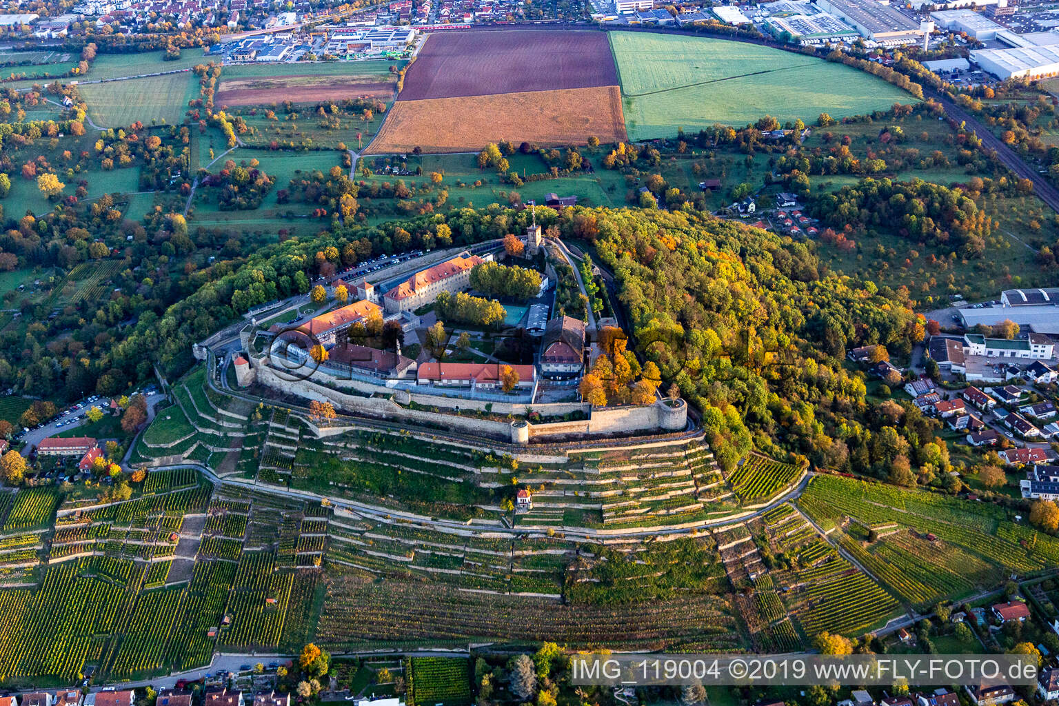 Aerial view of Former fortress todays prison hospital Hohenasperg in Asperg in the state Baden-Wurttemberg, Germany