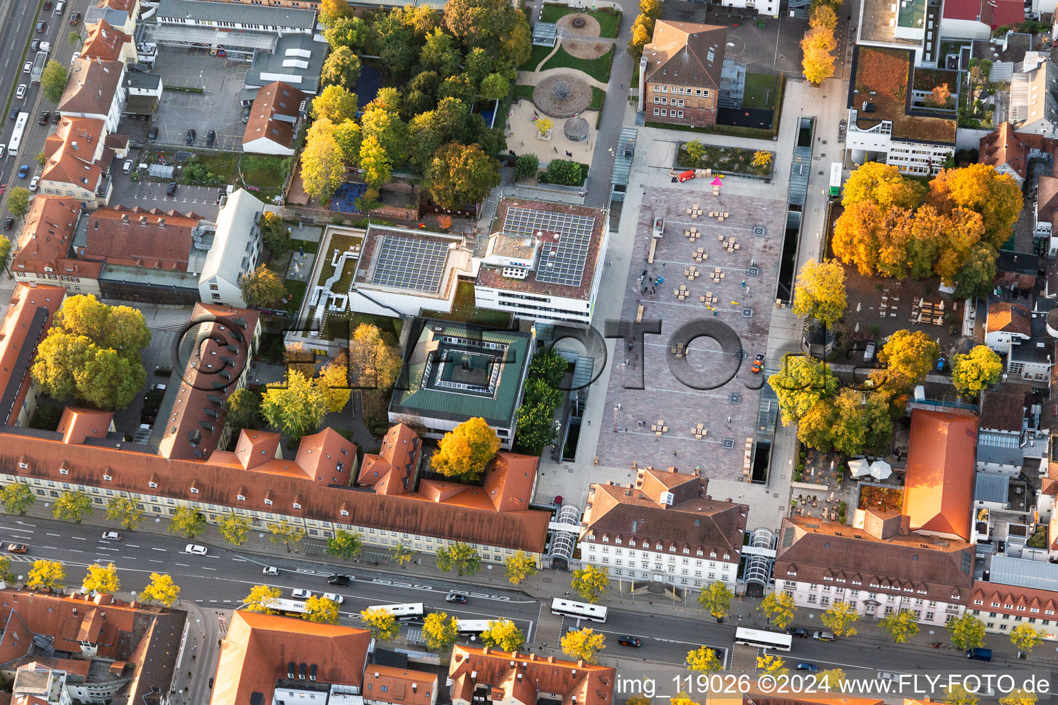 Aerial view of Town Hall building of the City Council at the Rathausplatz downtown in Ludwigsburg in the state Baden-Wurttemberg, Germany