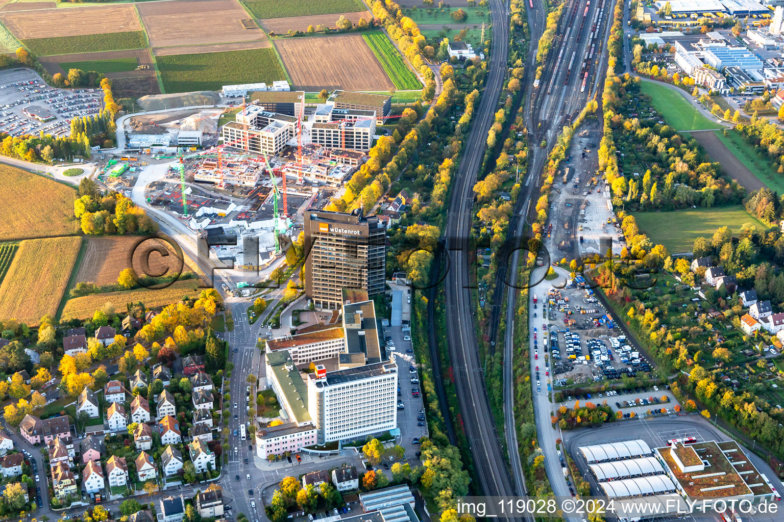 Aerial view of Wüstenrot Building Society in the district Ludwigsburg-Mitte in Ludwigsburg in the state Baden-Wuerttemberg, Germany