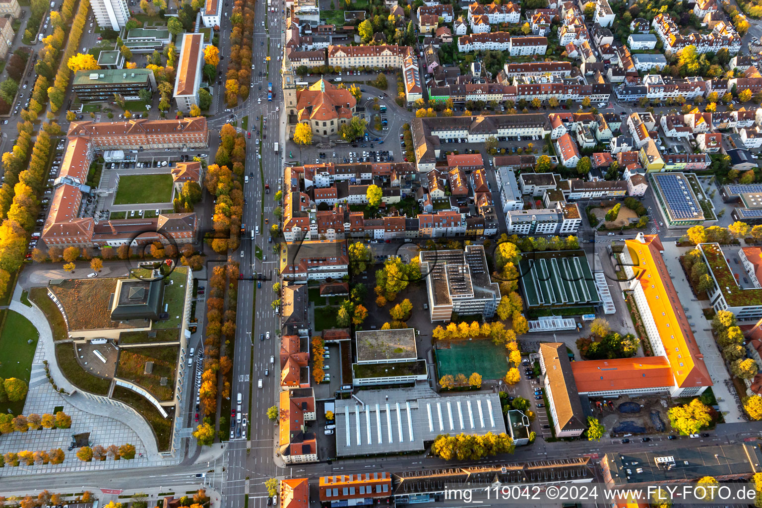 Aerial photograpy of Center in the district Ludwigsburg-Mitte in Ludwigsburg in the state Baden-Wuerttemberg, Germany