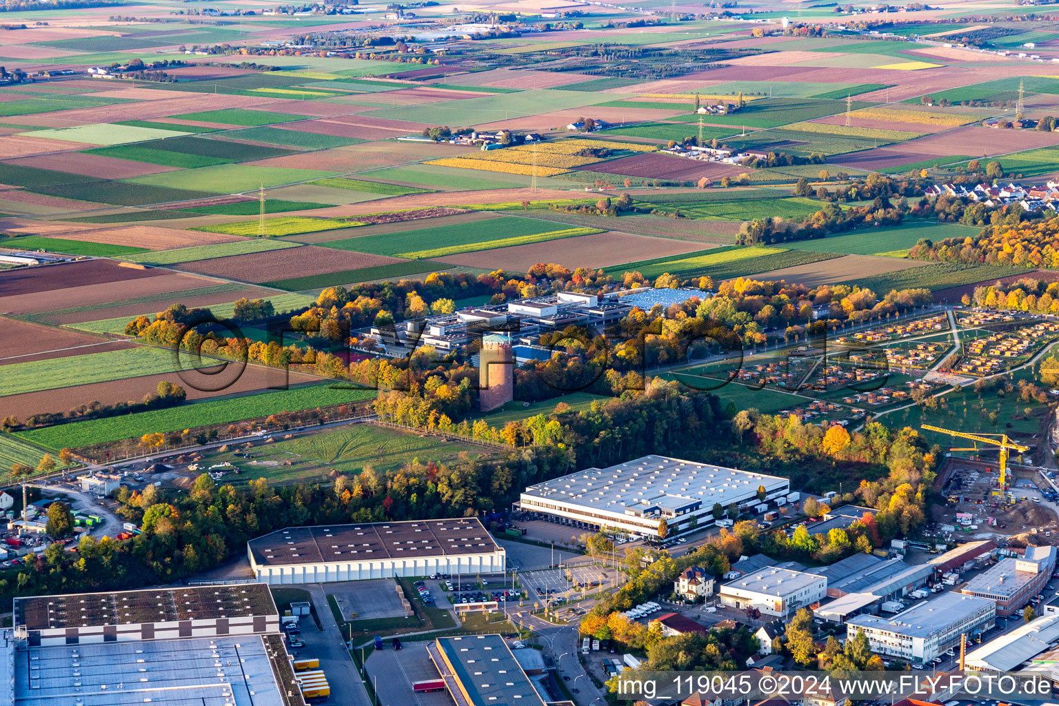 Water tower, Roman hill, school center in the district Pflugfelden in Ludwigsburg in the state Baden-Wuerttemberg, Germany