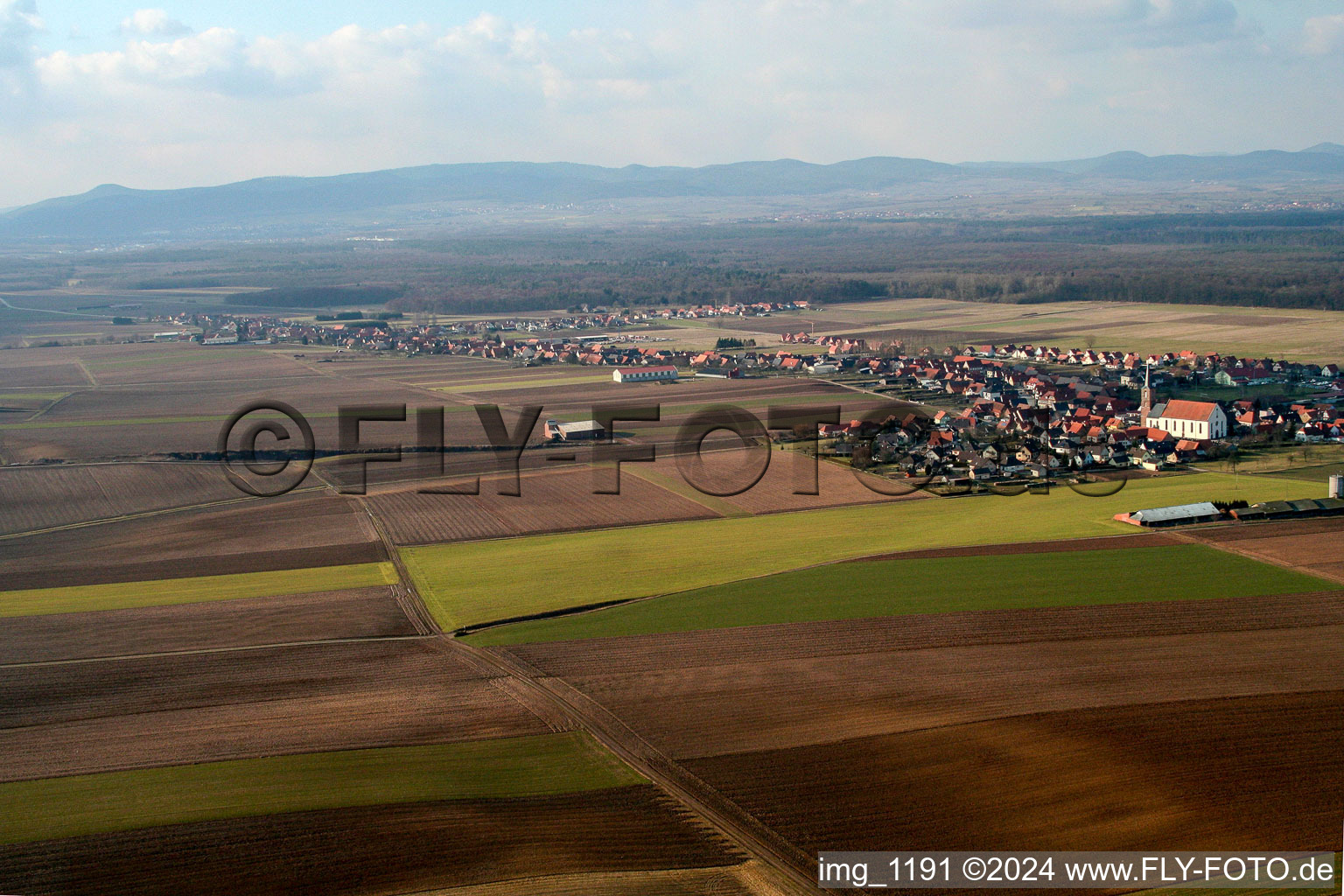 Schleithal in the state Bas-Rhin, France viewn from the air