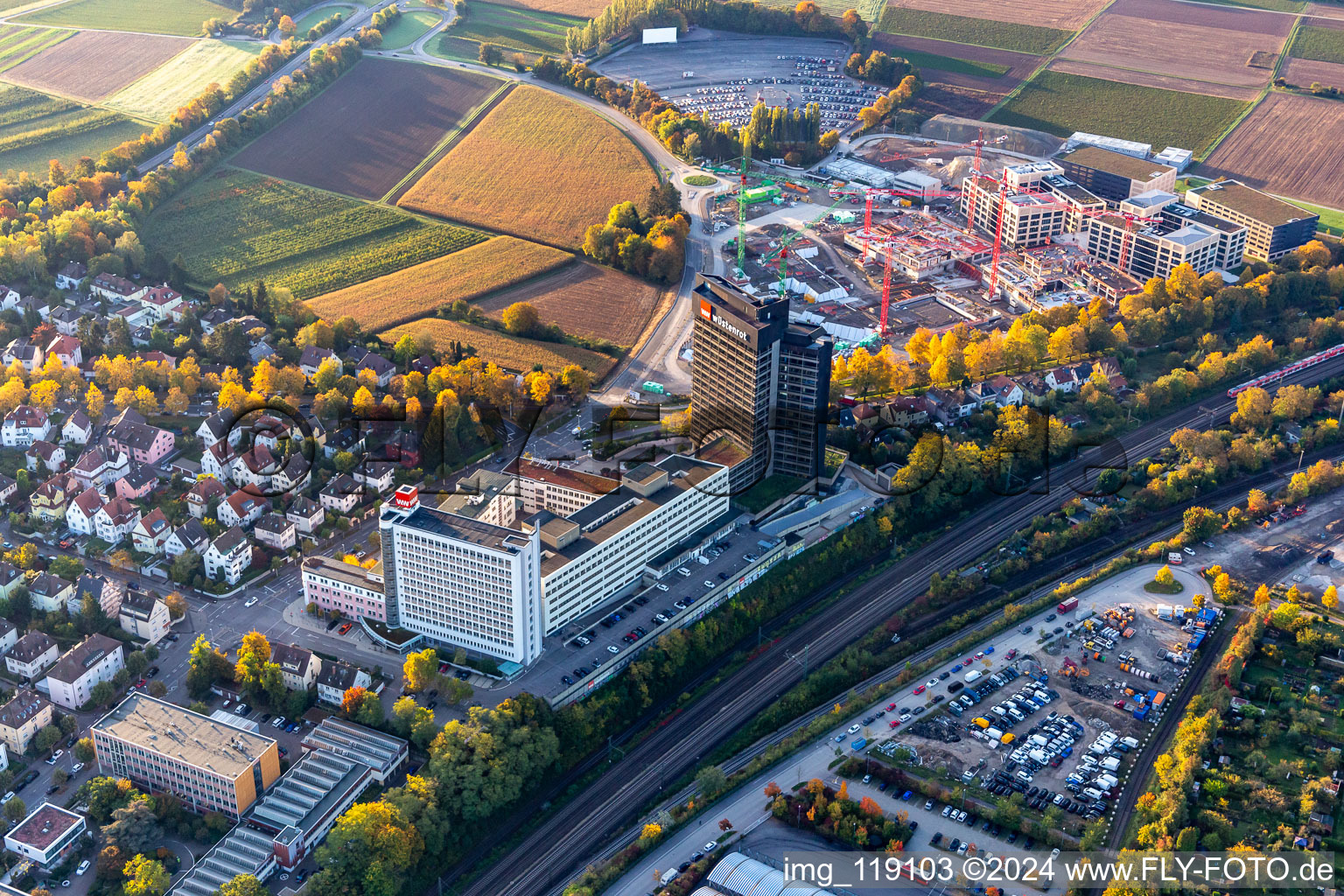 Office and administration buildings of the insurance company Wuestenrot Bausparkasse AG on Wuestenrotstrasse in Ludwigsburg in the state Baden-Wurttemberg, Germany