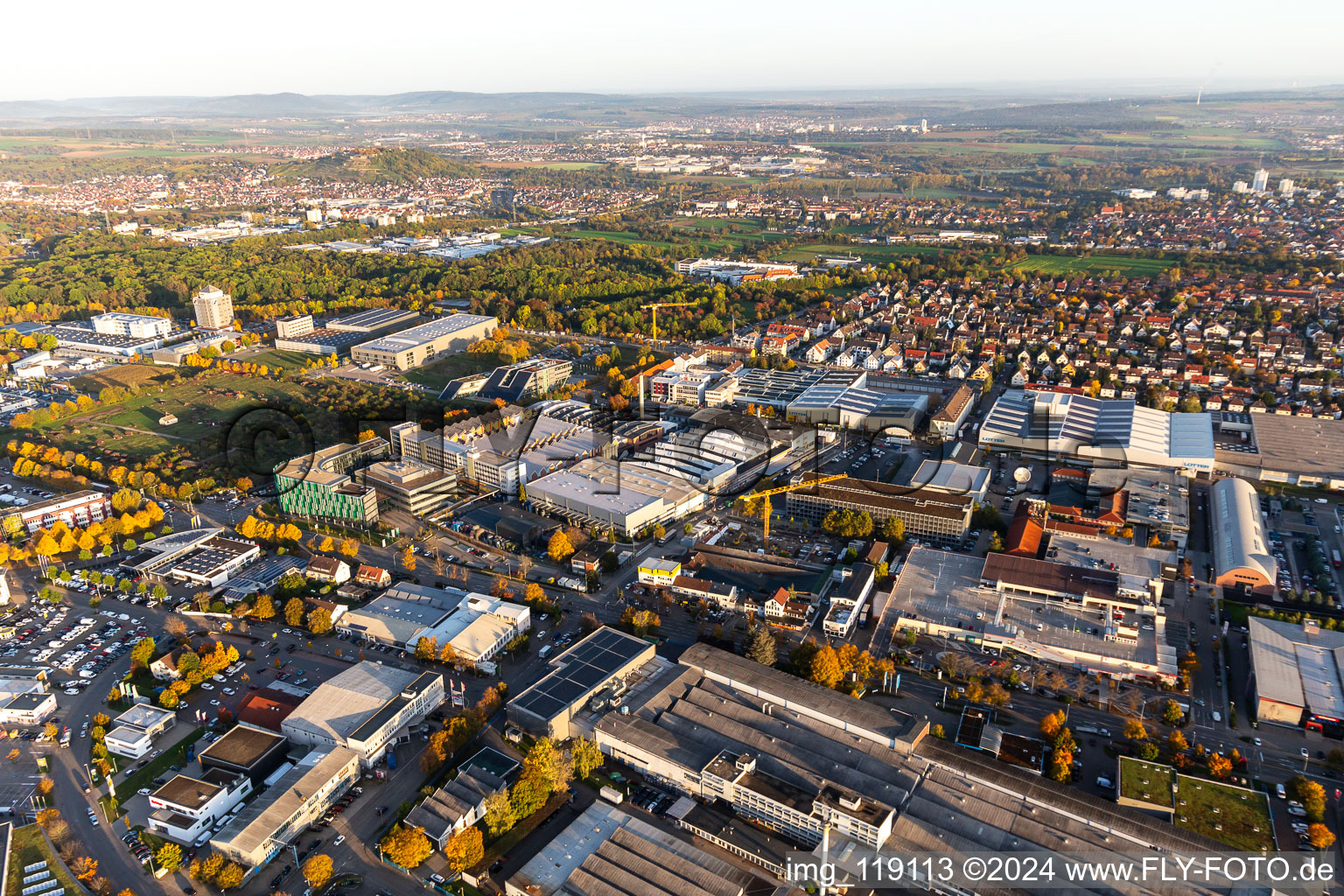 Aerial view of Industrial Area West in the district Pflugfelden in Ludwigsburg in the state Baden-Wuerttemberg, Germany