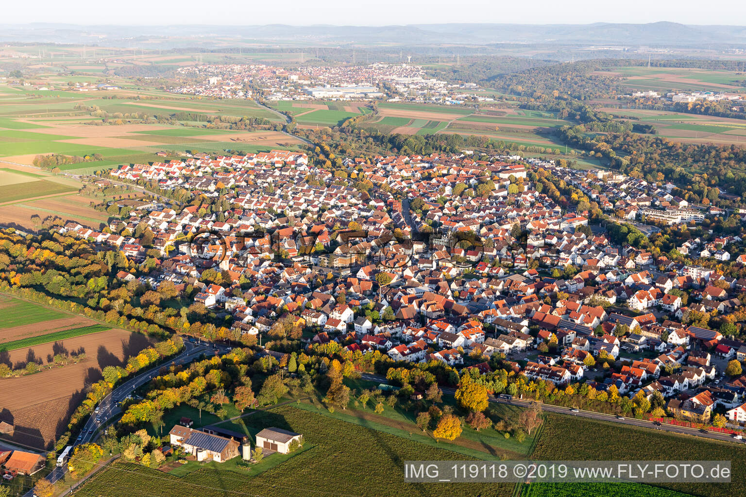 Town View of the streets and houses of the residential areas in Moeglingen in the state Baden-Wurttemberg, Germany