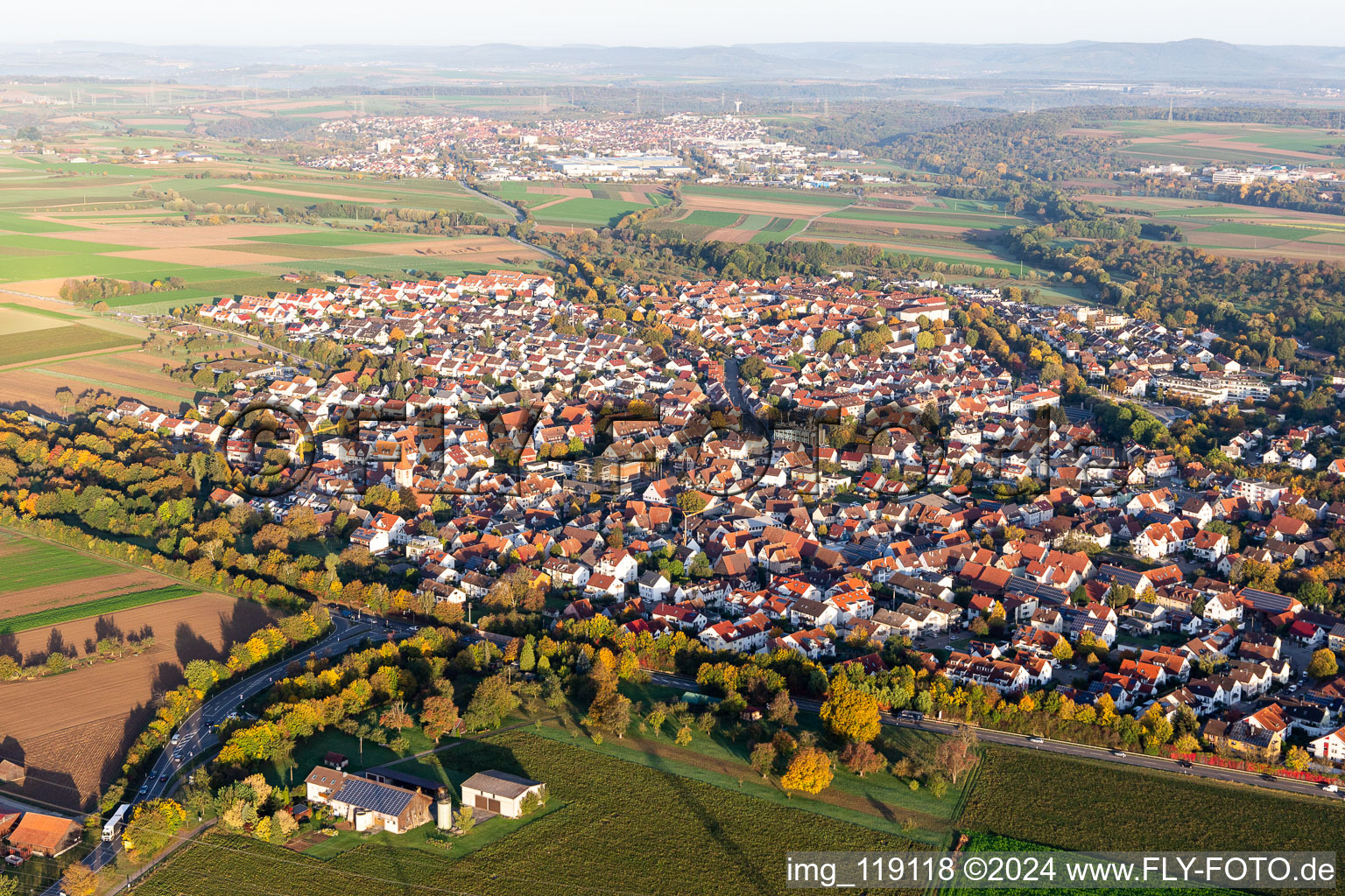 Town View of the streets and houses of the residential areas in Moeglingen in the state Baden-Wurttemberg, Germany