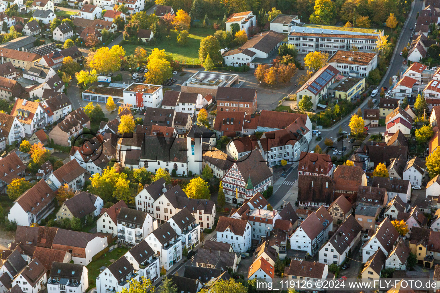 Aerial view of Palace Schloss Muenchingen in Korntal-Muenchingen in the state Baden-Wurttemberg, Germany