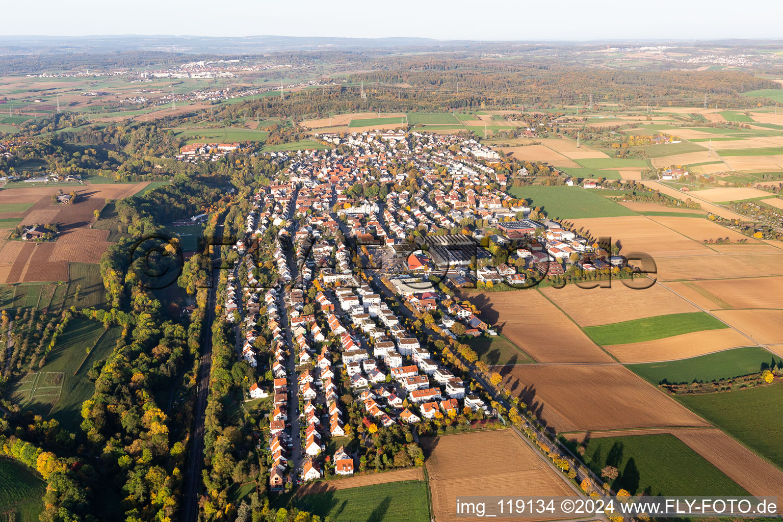 Town on the banks of the river Glems in Hoefingen in the state Baden-Wurttemberg, Germany