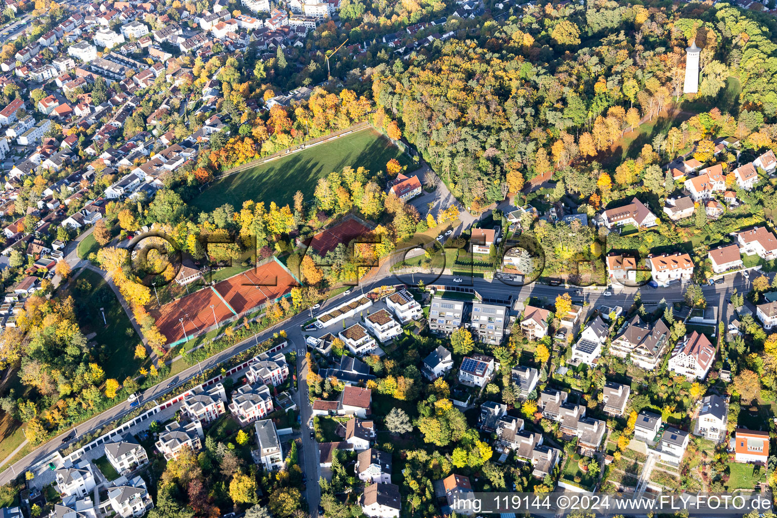 Ensemble of sports grounds on the Engelberg meadows with Tenniscourt of SV Leonberg / Eltingen in Leonberg in the state Baden-Wurttemberg, Germany