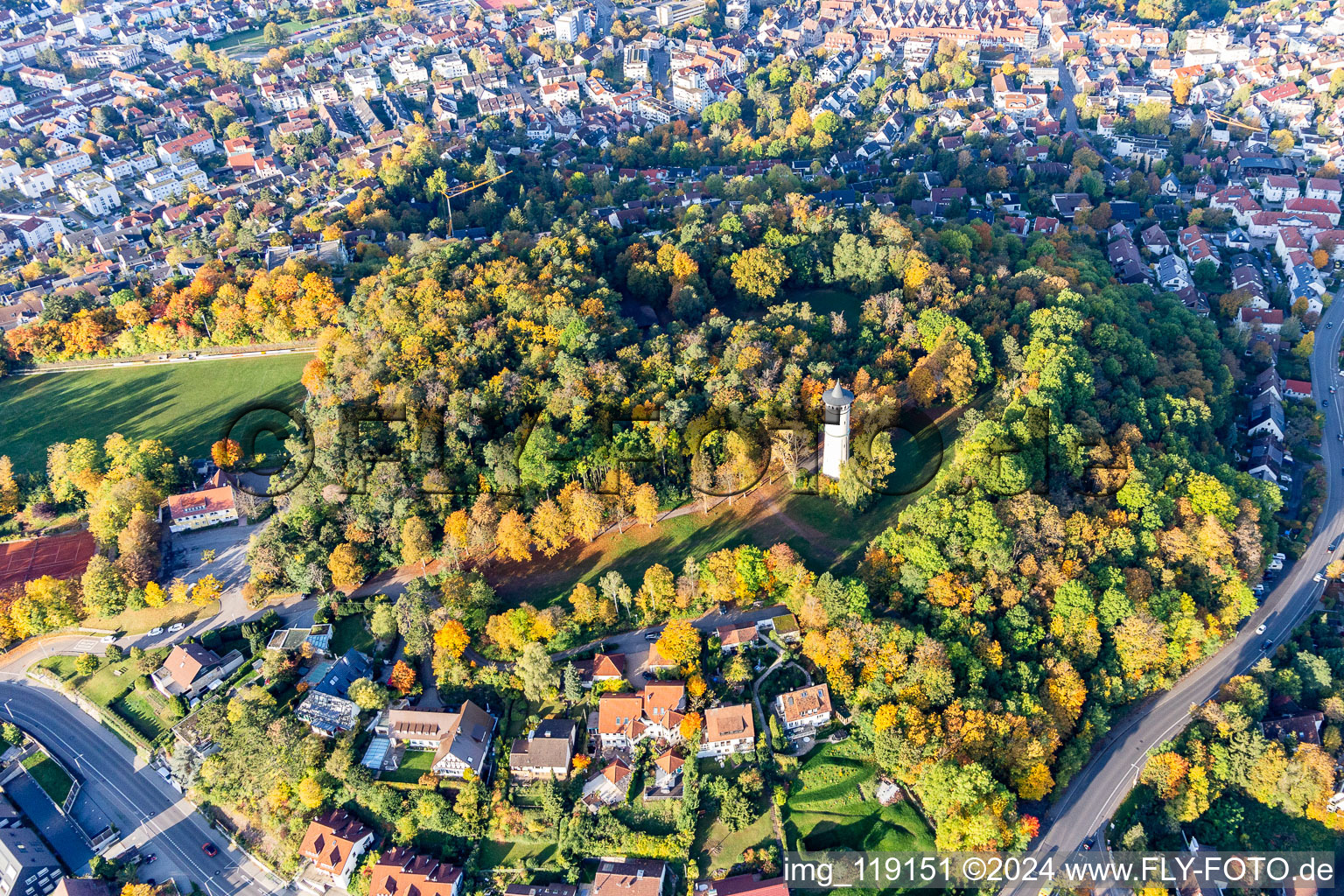 Aerial photograpy of Engelberg Tower, Engelberg Meadow in Leonberg in the state Baden-Wuerttemberg, Germany