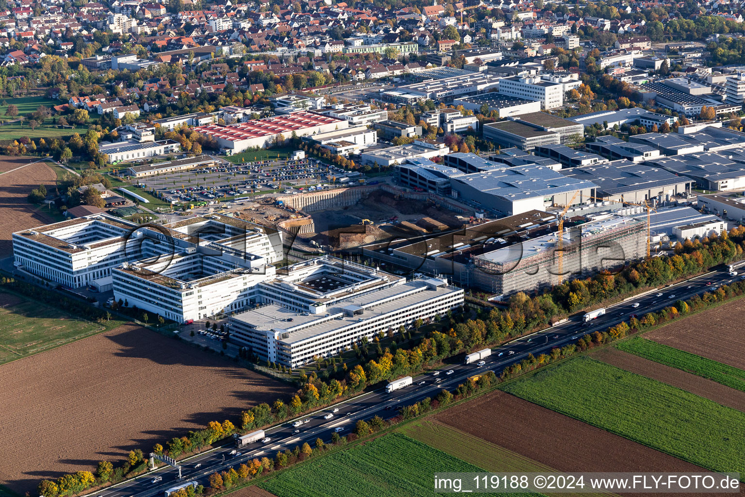 Industrial and commercial area Thales Deutschland, Trumpf- Laser and Systemtechnik in Ditzingen in the state Baden-Wurttemberg, Germany