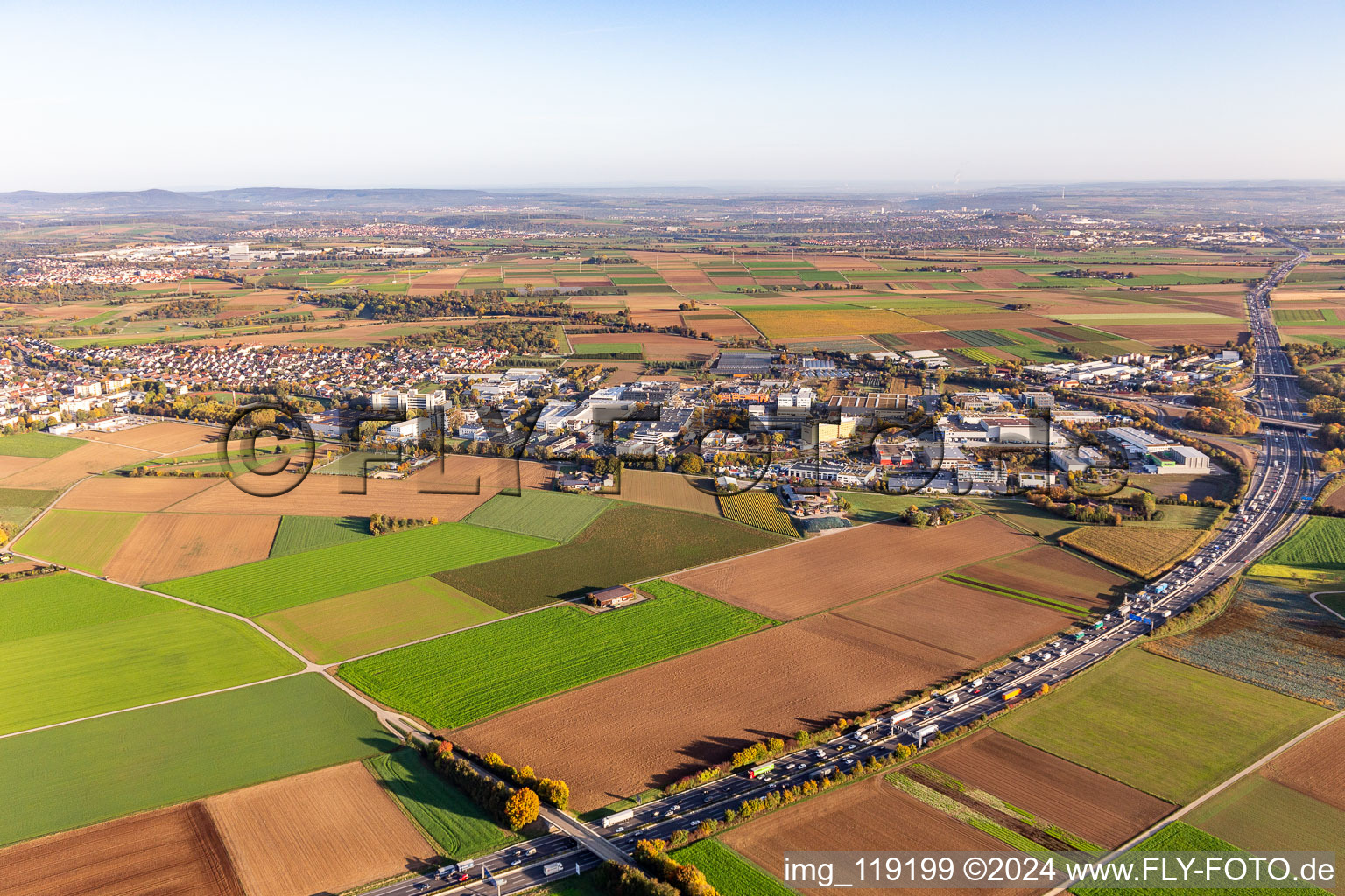 Aerial view of Industrial area on the A81 in Korntal-Münchingen in the state Baden-Wuerttemberg, Germany