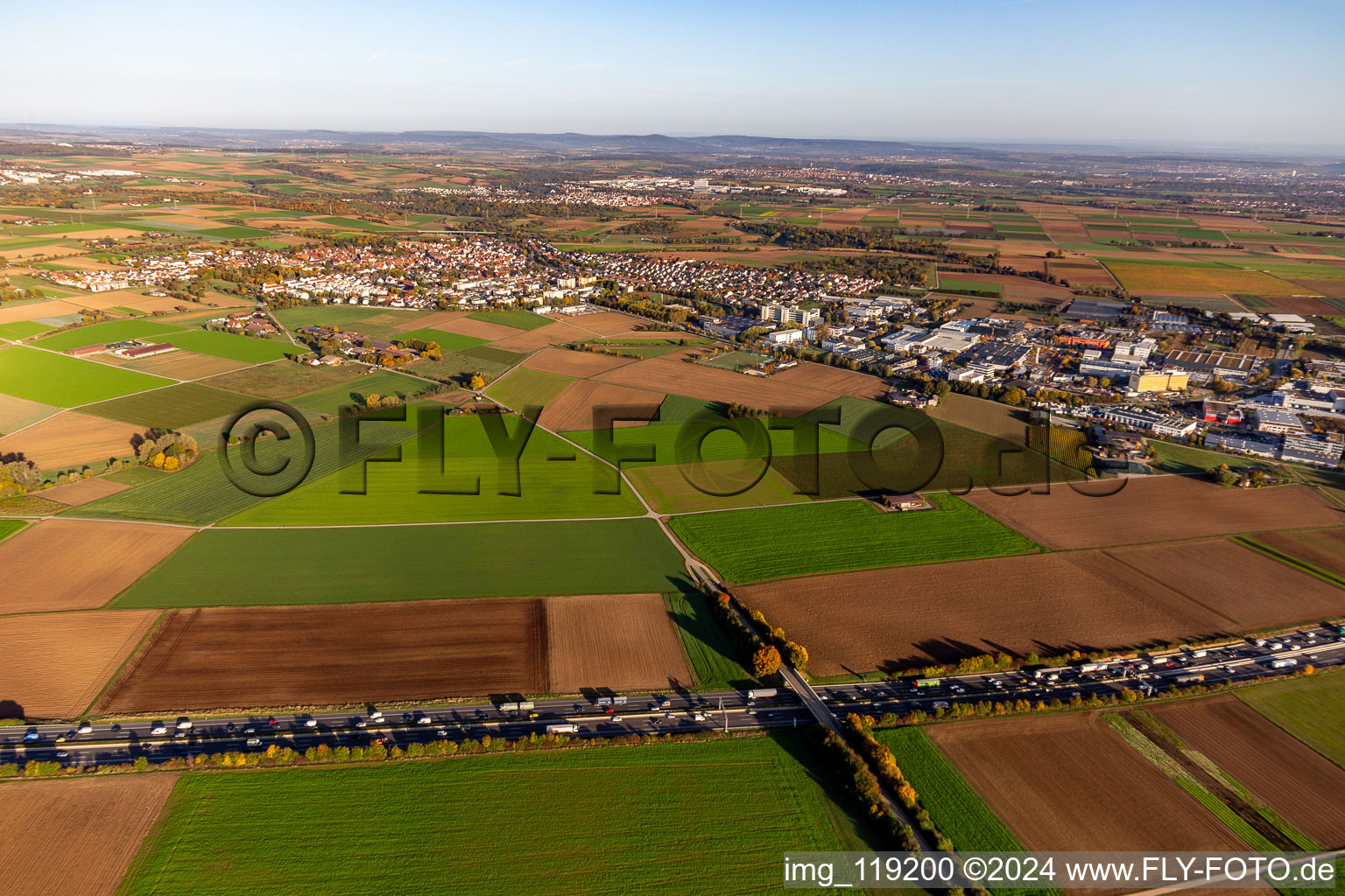 Aerial view of District Münchingen in Korntal-Münchingen in the state Baden-Wuerttemberg, Germany