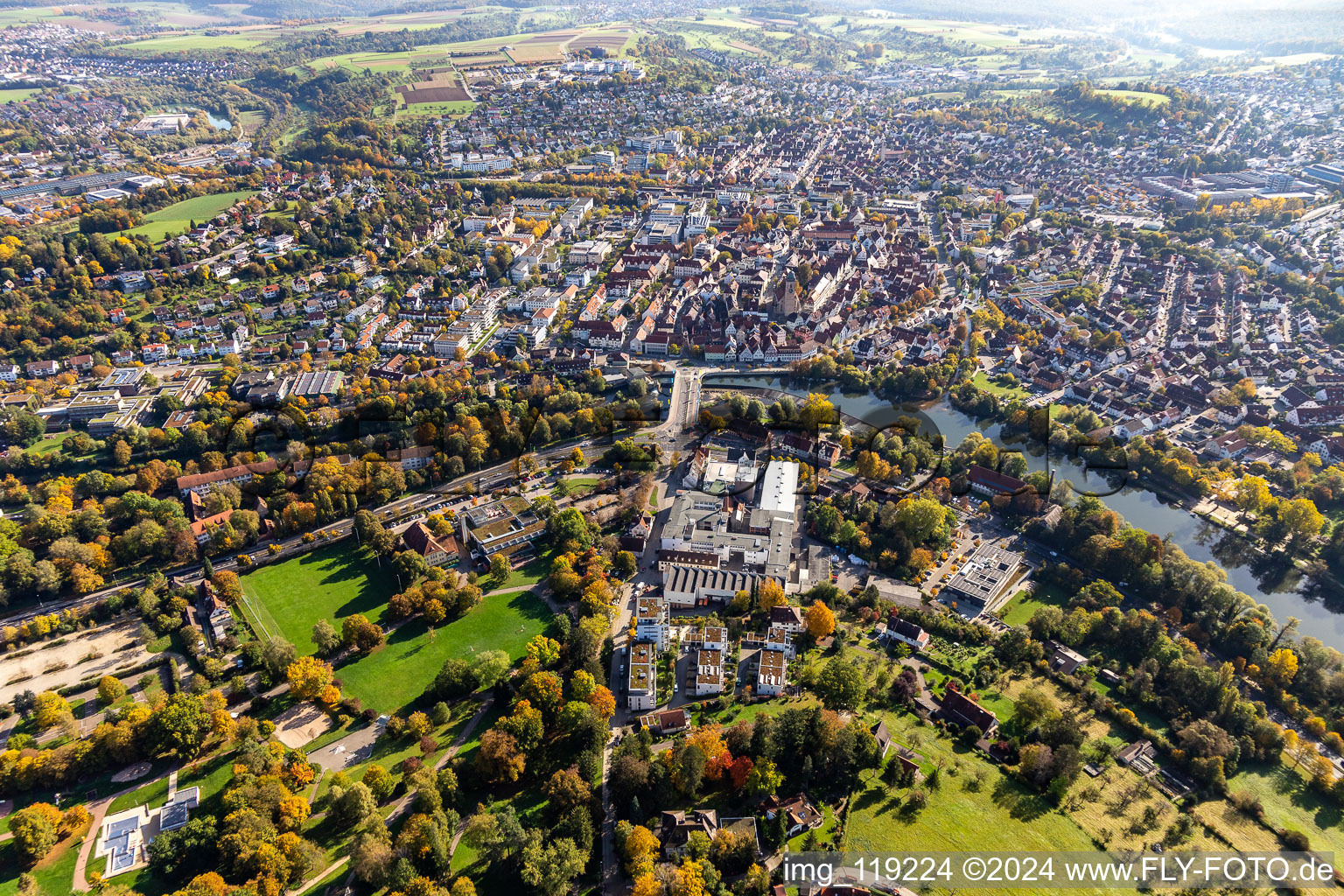 Nürtingen in the state Baden-Wuerttemberg, Germany from above