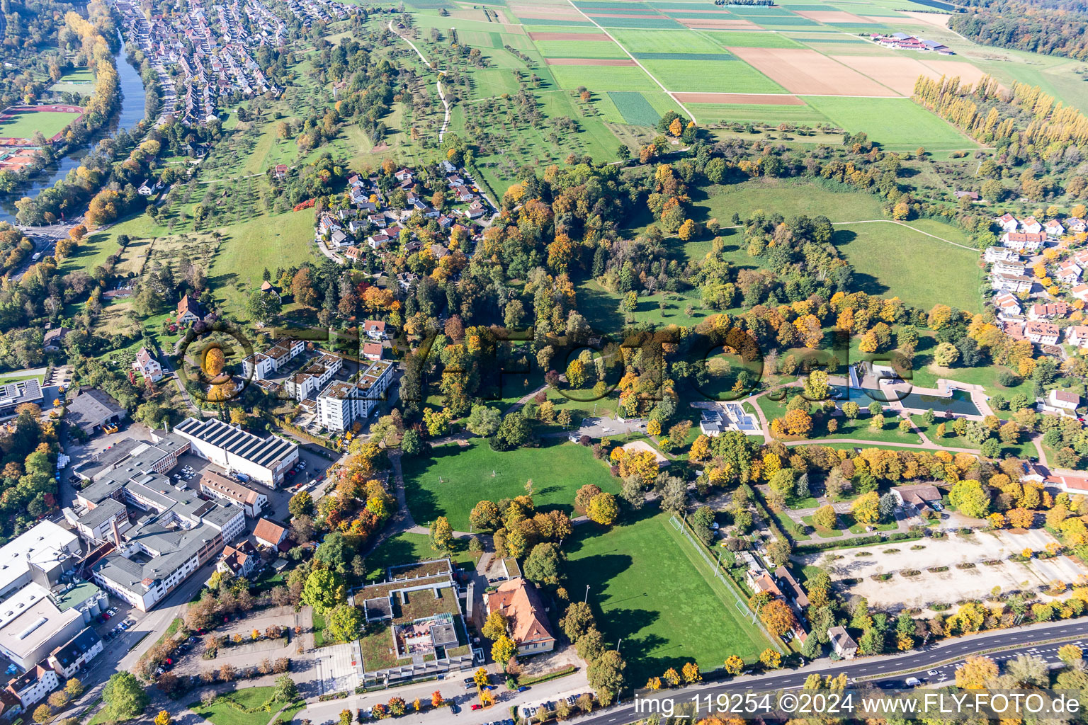 Nürtingen in the state Baden-Wuerttemberg, Germany seen from above