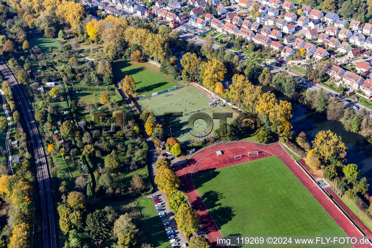 Aerial view of FV 09 Nürtingen eV in Nürtingen in the state Baden-Wuerttemberg, Germany