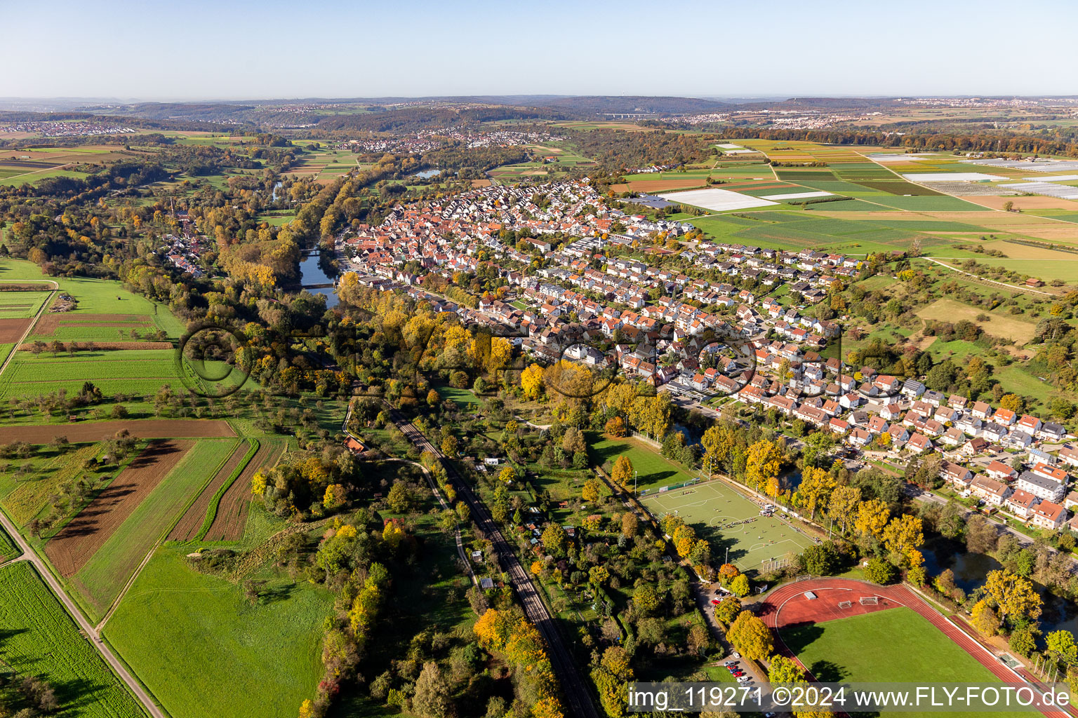 Aerial photograpy of District of Neckarhausen in Nürtingen in the state Baden-Wuerttemberg, Germany