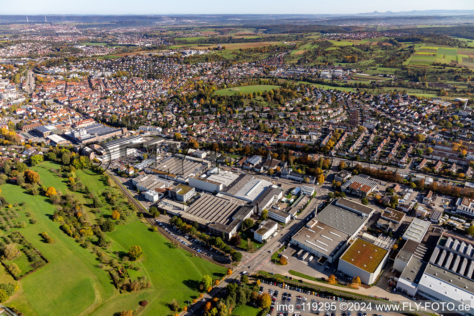 Aerial photograpy of Metabo Works in Nürtingen in the state Baden-Wuerttemberg, Germany