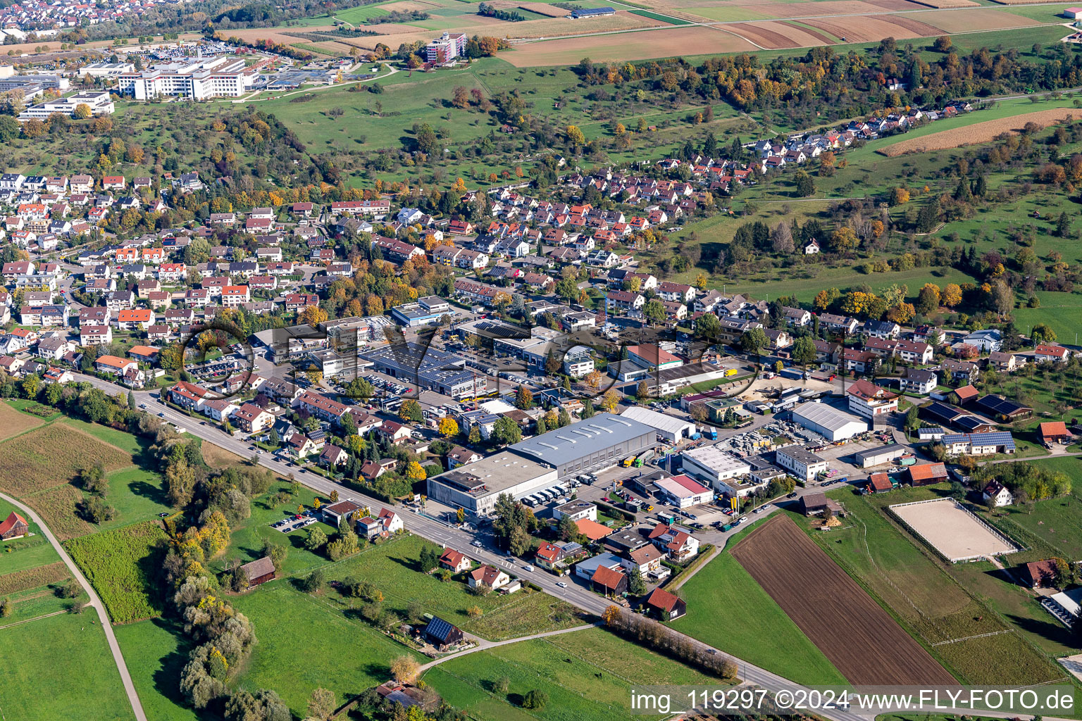 Industrial estate and company settlement with Birk KG in Nuertingen in the state Baden-Wurttemberg, Germany