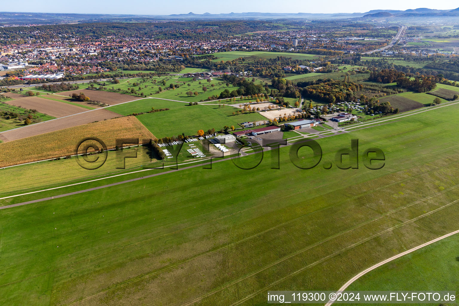 Gliding field on the airfield of Hahnweide in the district Schafhof in Kirchheim unter Teck in the state Baden-Wurttemberg, Germany