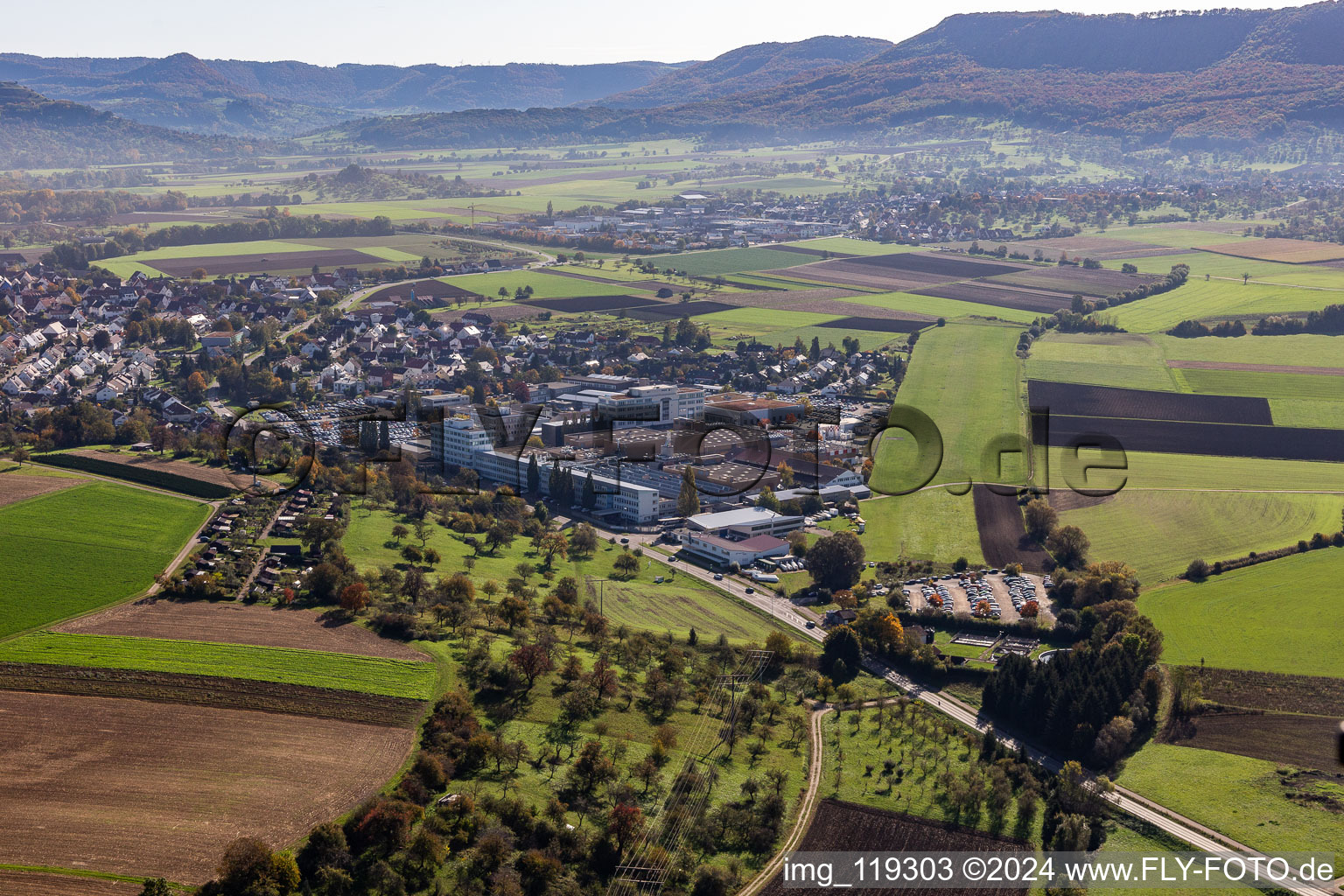 Runway with tarmac terrain of airfield of Wolf Hirth GmbH in Nabern/Teck in the state Baden-Wurttemberg, Germany