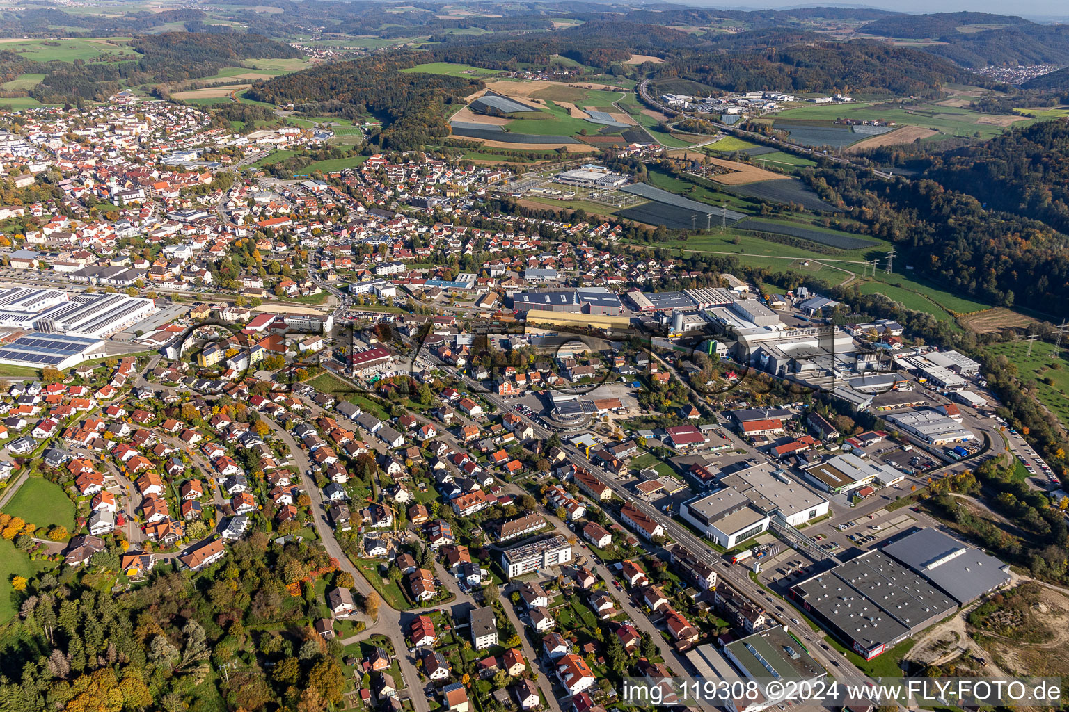 Stockach in the state Baden-Wuerttemberg, Germany from above