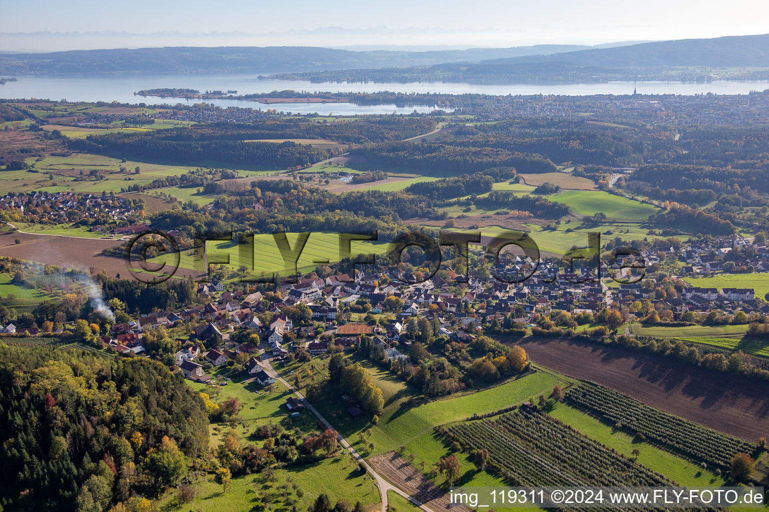 Aerial view of District Güttingen in Radolfzell am Bodensee in the state Baden-Wuerttemberg, Germany