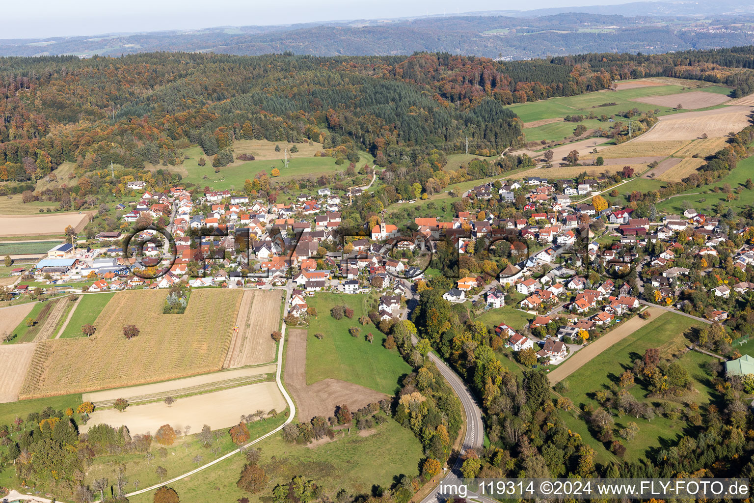 Town View of the streets and houses of the residential areas in Liggeringen in the state Baden-Wurttemberg, Germany