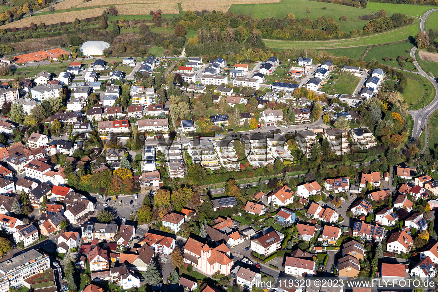 Aerial view of District Dettingen in Konstanz in the state Baden-Wuerttemberg, Germany
