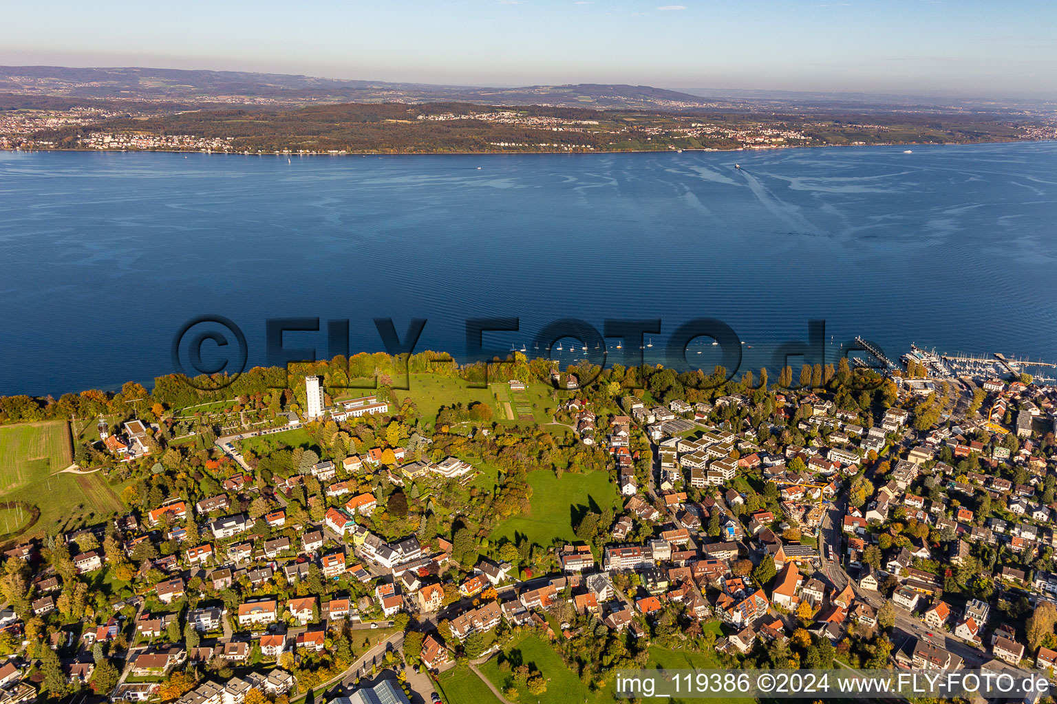 Aerial photograpy of Building the hostel DJH Otto-Moericke-Tower Konstanz in the district Allmannsdorf in Konstanz in the state Baden-Wurttemberg, Germany