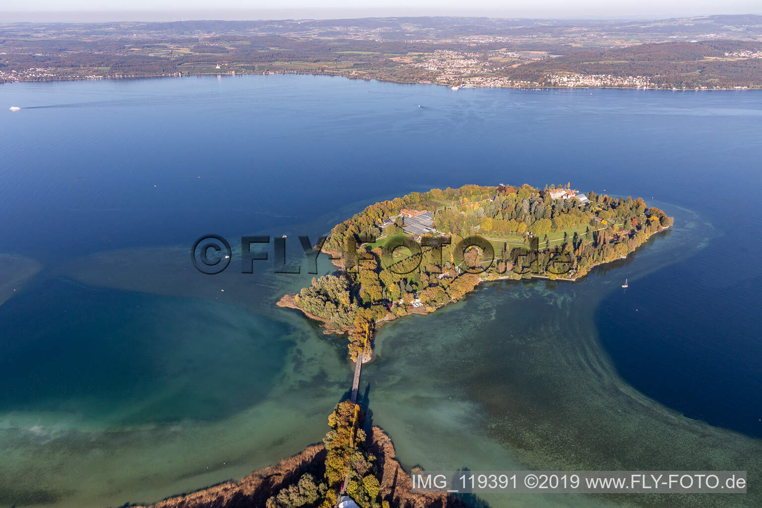 Aerial photograpy of Island area Mainau with the village center in Konstanz in the state Baden-Wurttemberg, Germany