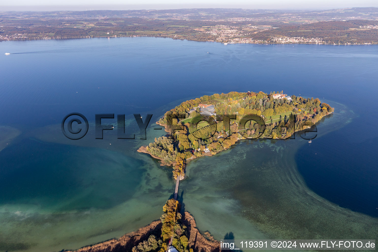 Aerial photograpy of Island area Mainau with the village center in Konstanz in the state Baden-Wurttemberg, Germany