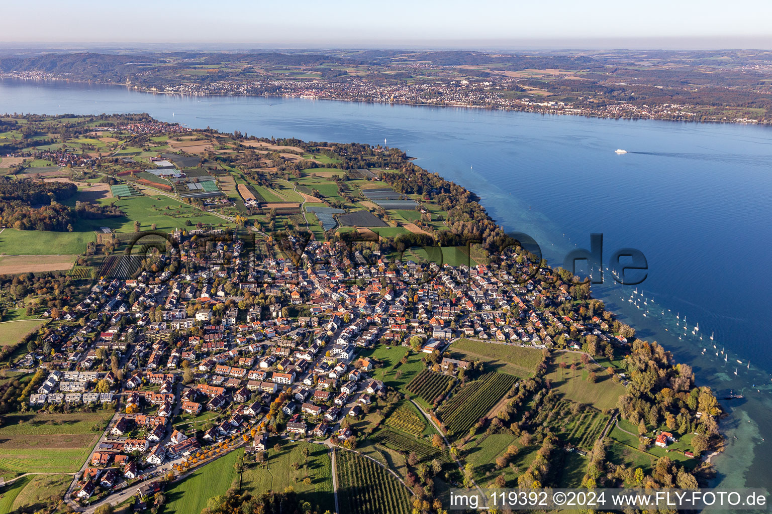 Pleasure boat marina on the shore area of Lake of Constance in the district Litzelstetten in Konstanz in the state Baden-Wurttemberg, Germany