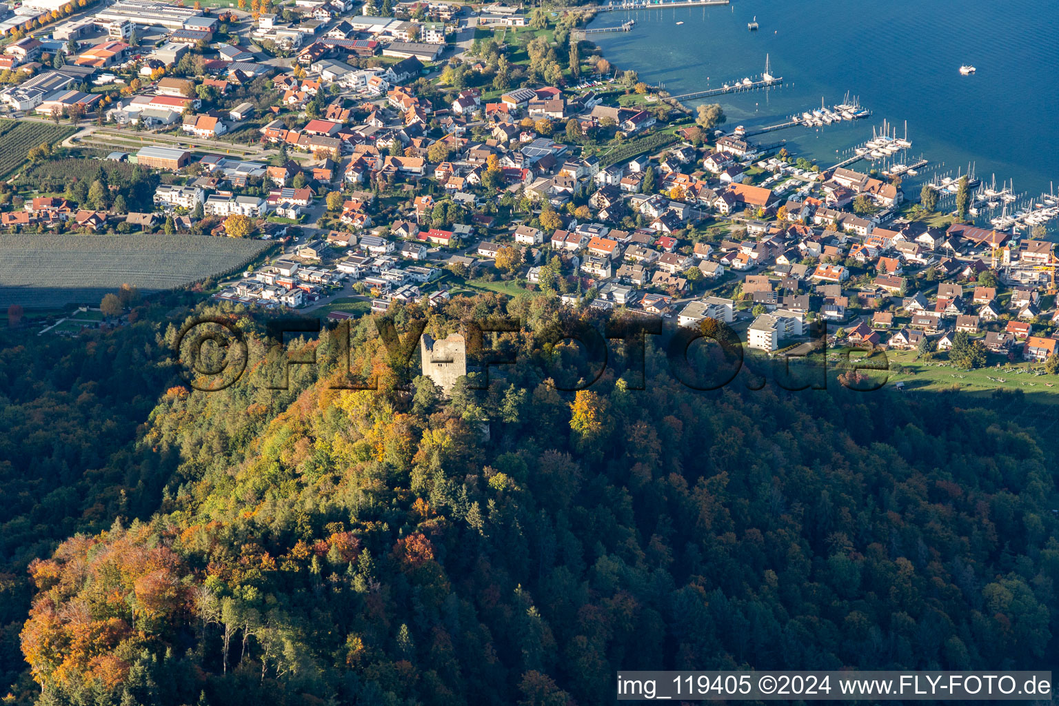 Aerial photograpy of Runie Altbodman in Bodman-Ludwigshafen in the state Baden-Wuerttemberg, Germany