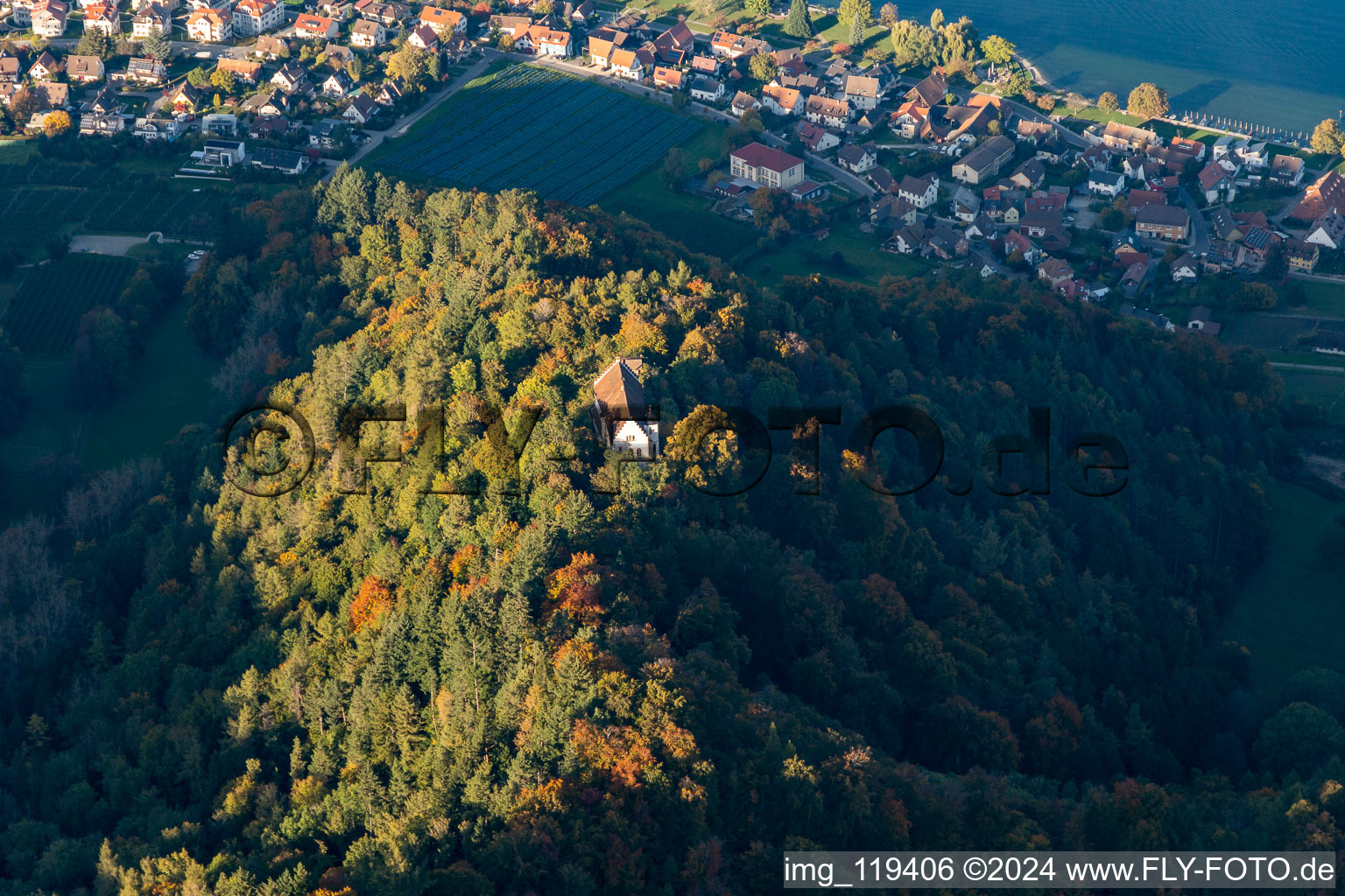 Oblique view of Runie Altbodman in Bodman-Ludwigshafen in the state Baden-Wuerttemberg, Germany