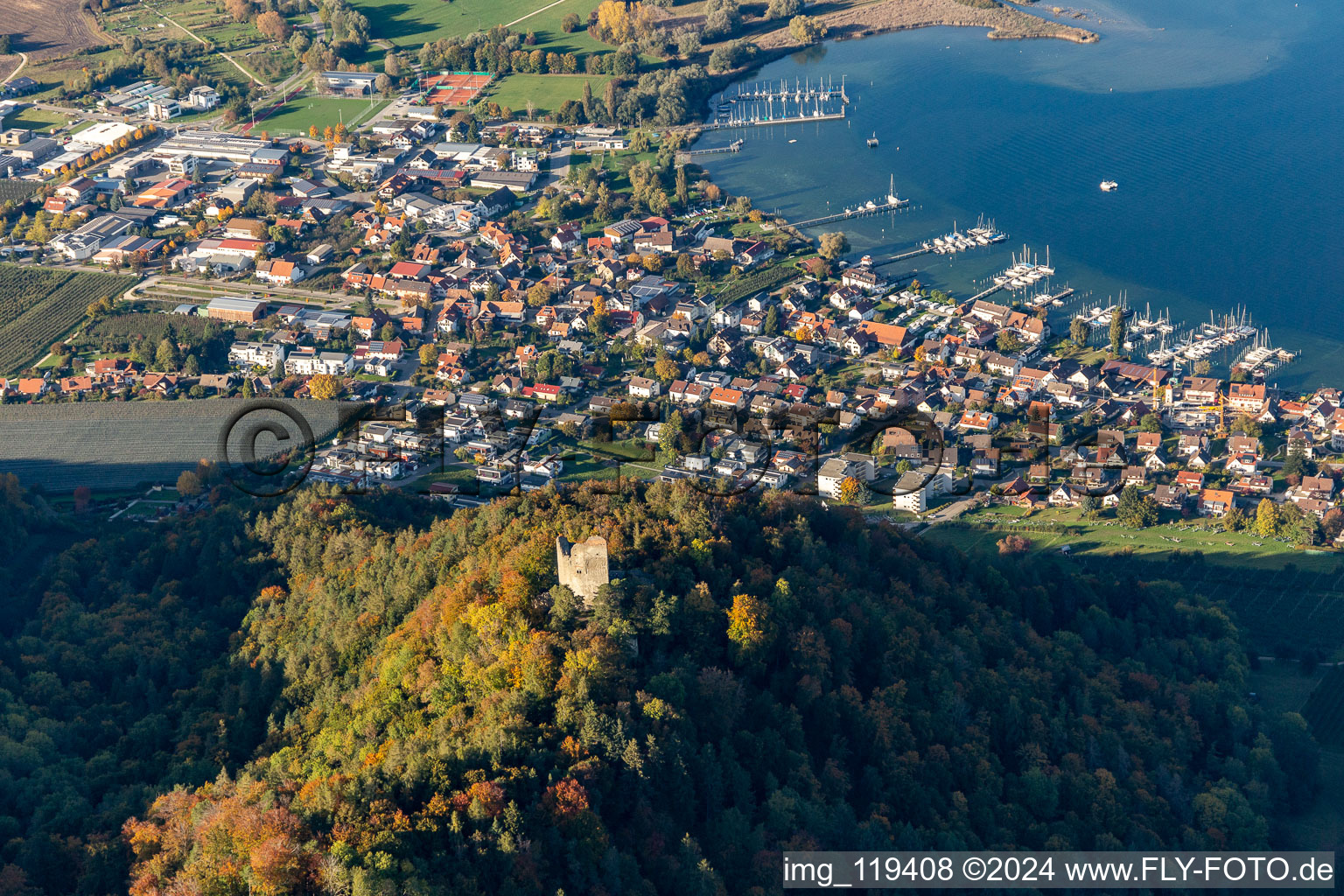 Ruins and vestiges of the former castle and fortress Altbodman in Bodman in the state Baden-Wurttemberg, Germany